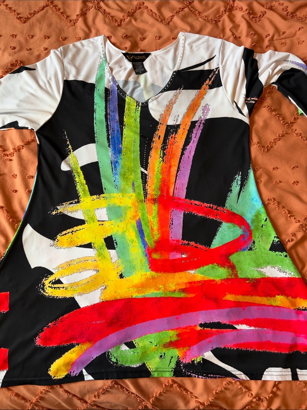 Venezia Black & White Tunic with Bold Multicolor Brushstroke Print
